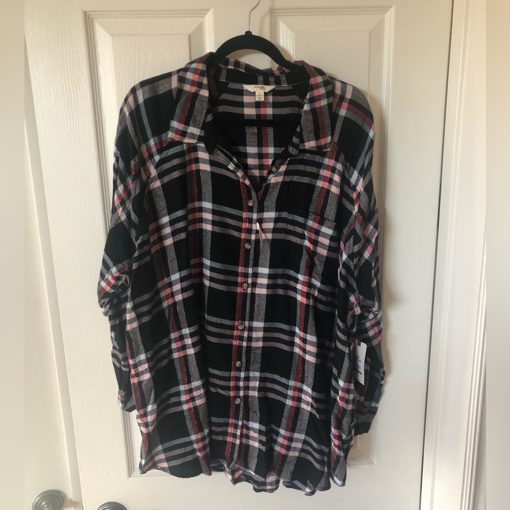 Terra & Sky Black and Red Plaid Button Down Shirt